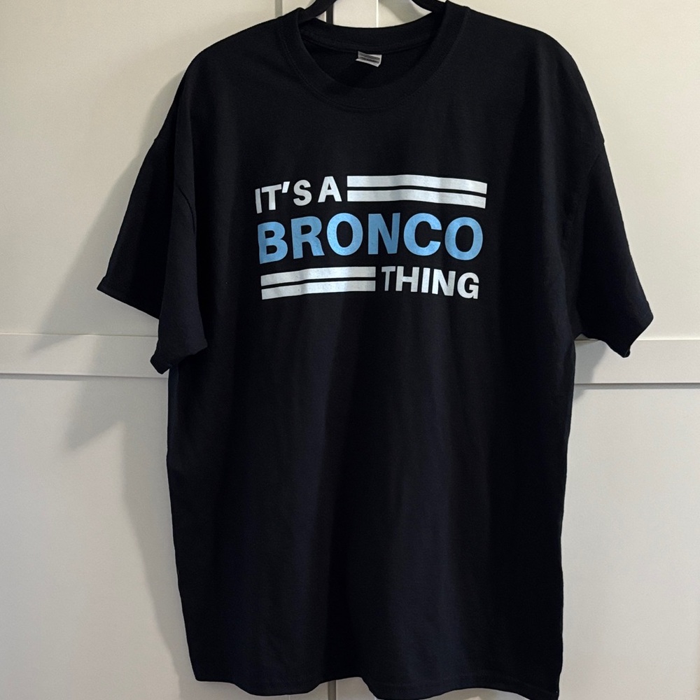 Gildan Black T-Shirt with Blue and White Print